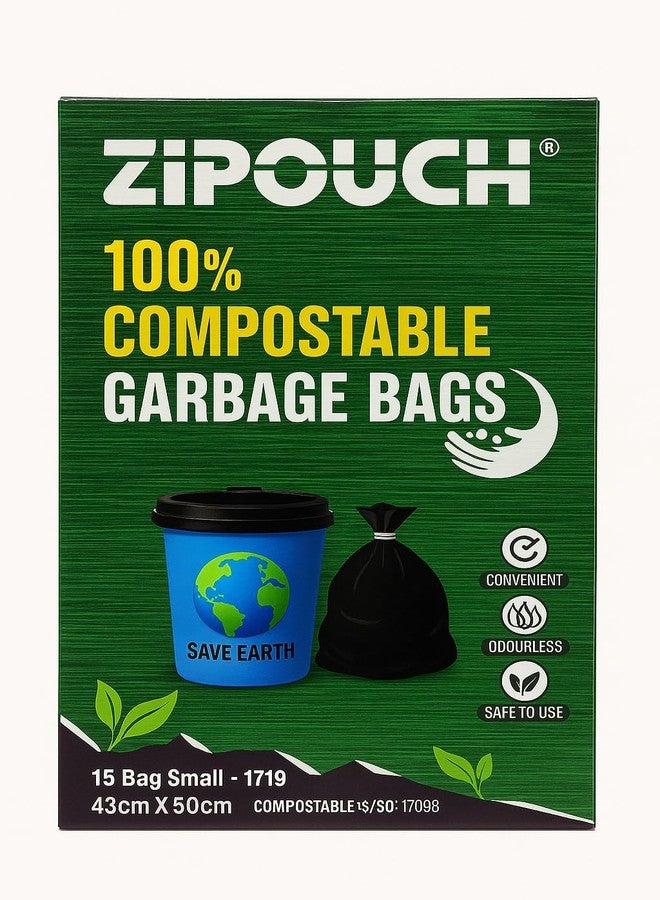Zipouch Compostable Garbage Dustbin CoverSmall Size (17x19), 45 Bags (3 Boxes) | Dustbin Liners| Trash Bags| Kitchen Bags|Black - Color, 45 Pieces - Image 2